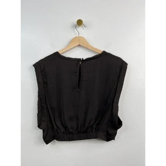 Free People Remi Draped Cap Sleeve Crop Top Elastic Hem Chocolate Sz: Large NWT - Picture 8 of 11